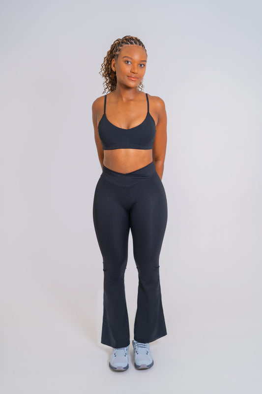 KIARI BLACK INVISIBLE SCRUNCH FLARE LEGGINGS